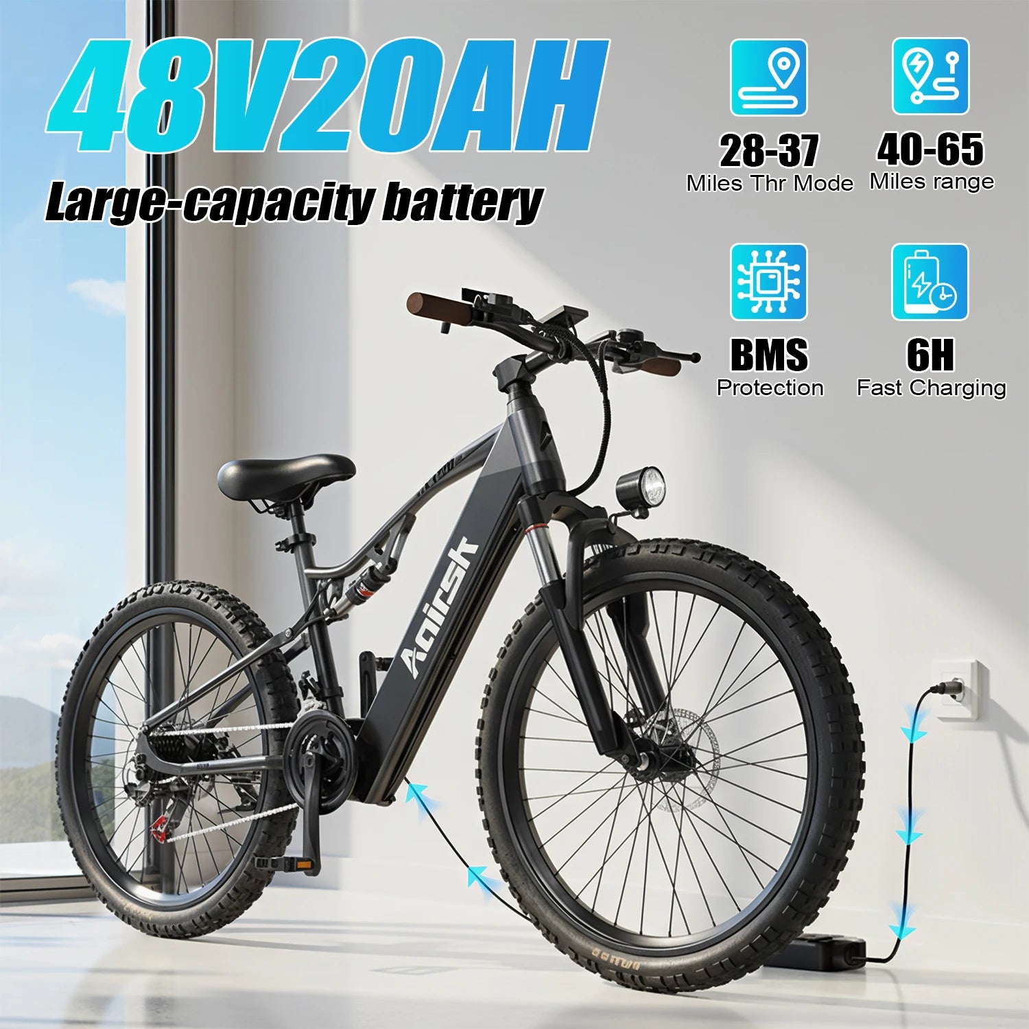 Aairsk XT90 500W Fat Tire Mountain E-Bike – 26"