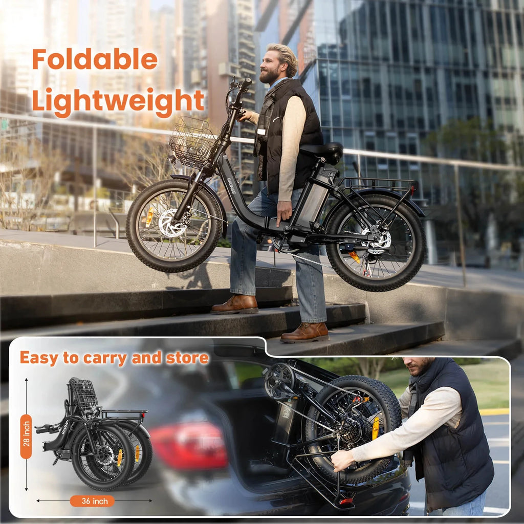 QRONGE 1000W Folding Electric Bike – 70 Mile Range