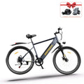 Electric mountain bike with pedal assist, black frame, yellow 'ZEFIORA' logo, all-terrain tires