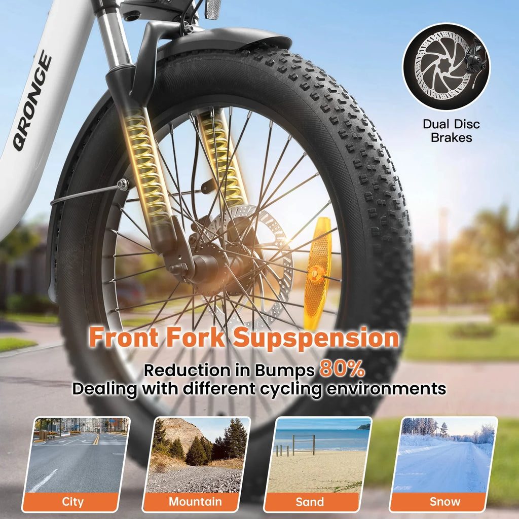 QRONGE 1000W Folding Electric Bike – 70 Mile Range