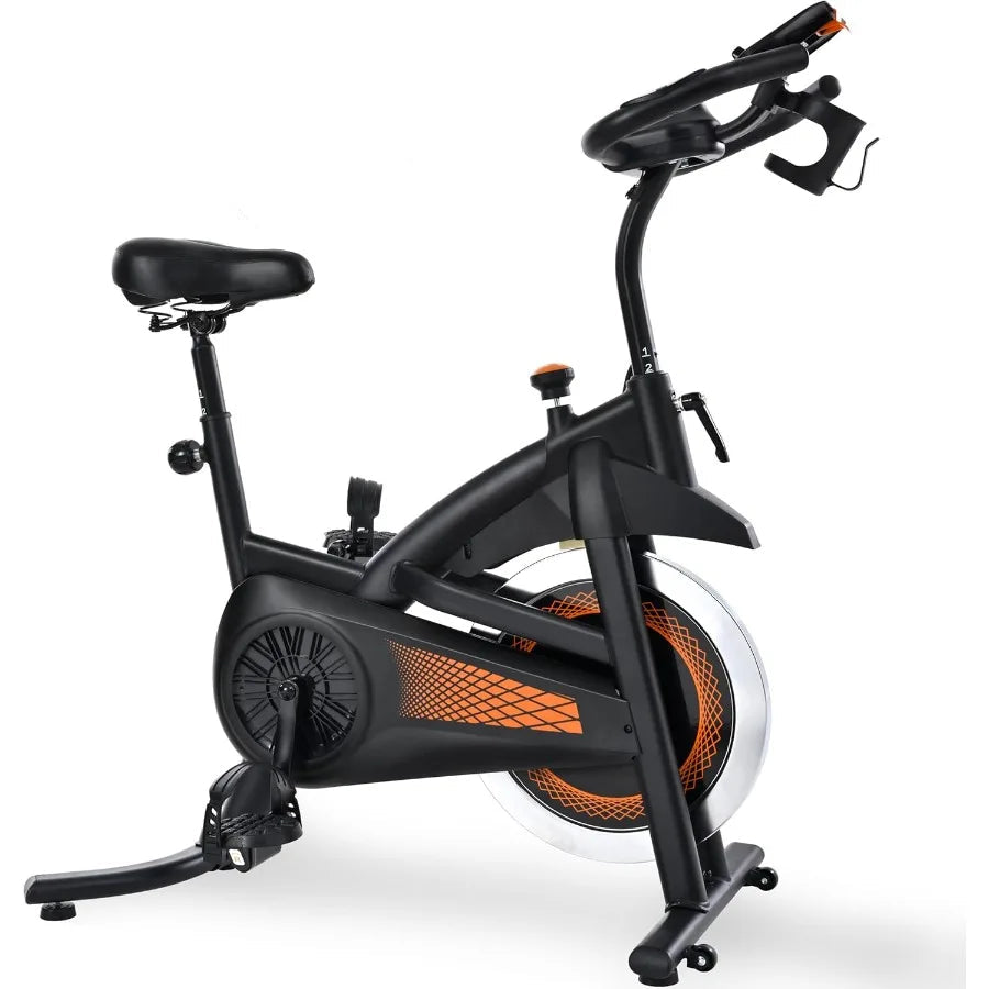 Black and orange stationary exercise bike